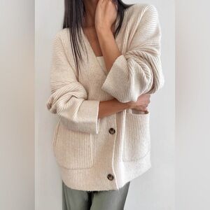 Oak + Fort Oversized Relaxed Fit Cardigan Oatmeal Cream Beige size XXSmall